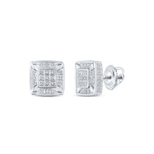  10k White Gold Womens Round Diamond Square Earrings 1/4 Cttw