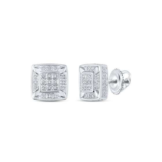 10k White Gold Womens Round Diamond Square Earrings 1/4 Cttw