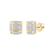  10k Yellow Gold Womens Round Diamond Square Earrings 1/4 Cttw