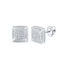 10k White Gold Womens Round Diamond Square Earrings 1/3 Cttw