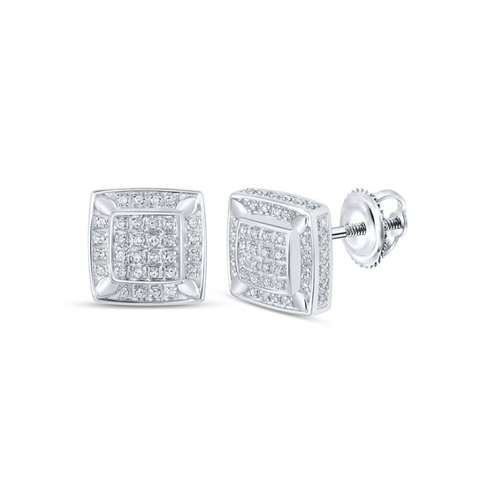 10k White Gold Womens Round Diamond Square Earrings 1/3 Cttw