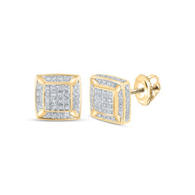  10k Yellow Gold Womens Round Diamond Square Earrings 1/3 Cttw