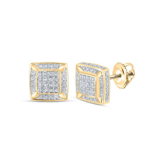 10k Yellow Gold Womens Round Diamond Square Earrings 1/3 Cttw