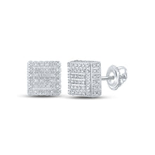  10k White Gold Womens Round Diamond Square Earrings 1/2 Cttw