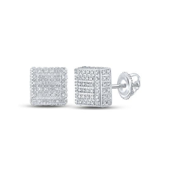 10k White Gold Womens Round Diamond Square Earrings 1/2 Cttw