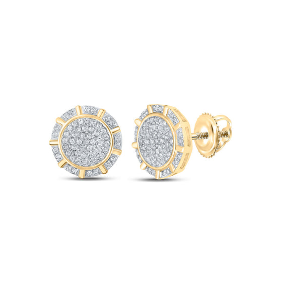 10k Yellow Gold Womens Round Diamond Circle Earrings 1/3 Cttw