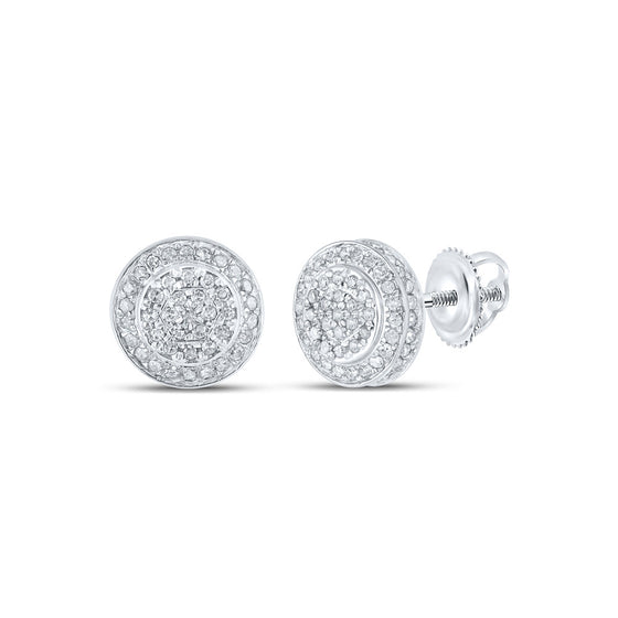10k White Gold Womens Round Diamond Cluster Earrings 1/3 Cttw