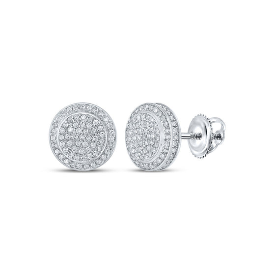 10k White Gold Womens Round Diamond Circle Earrings 1/2 Cttw