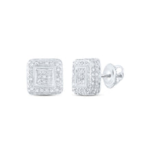  10k White Gold Womens Round Diamond Square Earrings 1/2 Cttw
