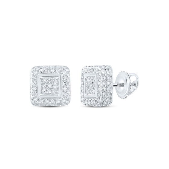 10k White Gold Womens Round Diamond Square Earrings 1/2 Cttw