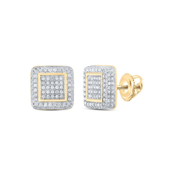 10k Yellow Gold Womens Round Diamond Square Earrings 3/4 Cttw