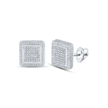  10k White Gold Womens Round Diamond Square Earrings 7/8 Cttw