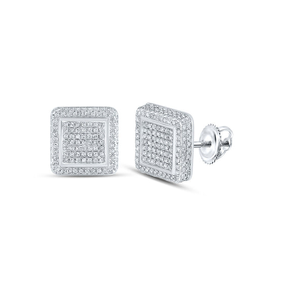 10k White Gold Womens Round Diamond Square Earrings 7/8 Cttw