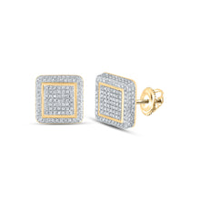  10k Yellow Gold Womens Round Diamond Square Earrings 7/8 Cttw
