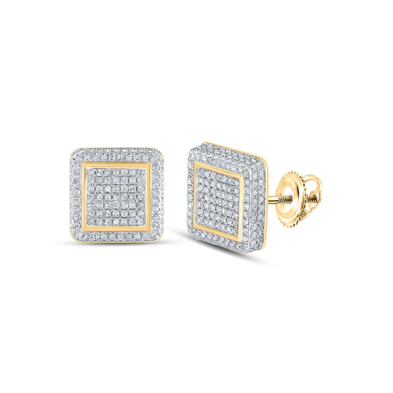 10k Yellow Gold Womens Round Diamond Square Earrings 7/8 Cttw