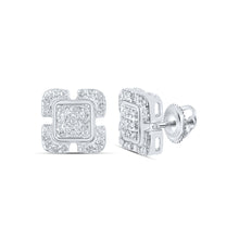  10k White Gold Womens Round Diamond Square Earrings 1/6 Cttw