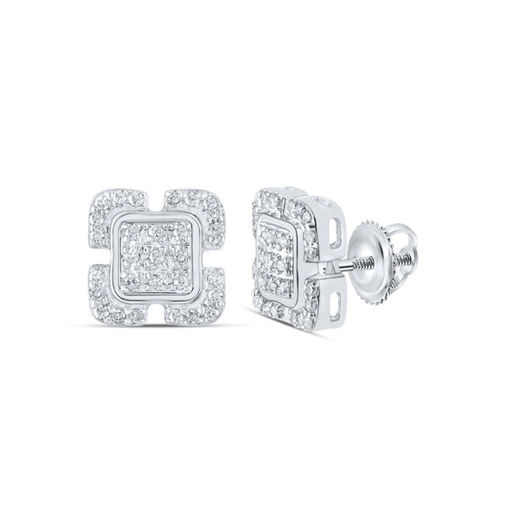 10k White Gold Womens Round Diamond Square Earrings 1/6 Cttw