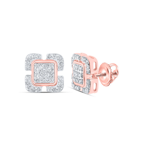 10k Rose Gold Womens Round Diamond Square Earrings 1/6 Cttw