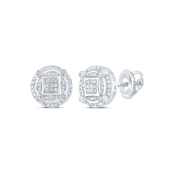 10k White Gold Womens Round Diamond Cluster Earrings 1/4 Cttw