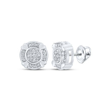 10k White Gold Womens Round Diamond Circle Earrings 1/10 Cttw