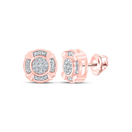 10k Rose Gold Womens Round Diamond Circle Earrings 1/10 Cttw