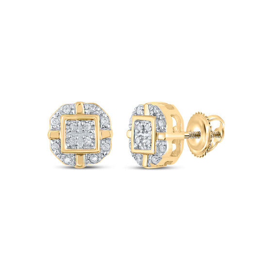 10k Yellow Gold Womens Round Diamond Rounded Square Earrings 1/12 Cttw