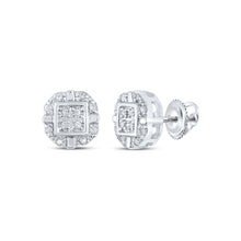  10k White Gold Womens Round Diamond Square Earrings 1/12 Cttw