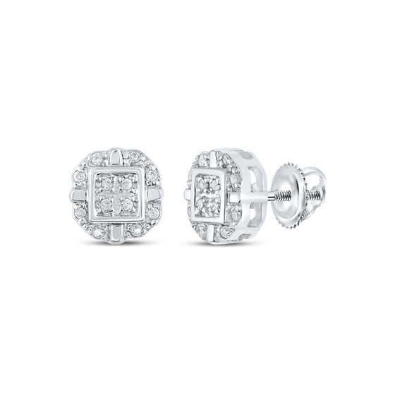 10k White Gold Womens Round Diamond Square Earrings 1/12 Cttw