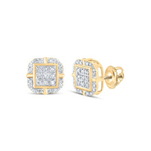  10k Yellow Gold Womens Round Diamond Square Earrings 1/6 Cttw