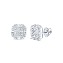  10k White Gold Womens Round Diamond Square Earrings 1/6 Cttw