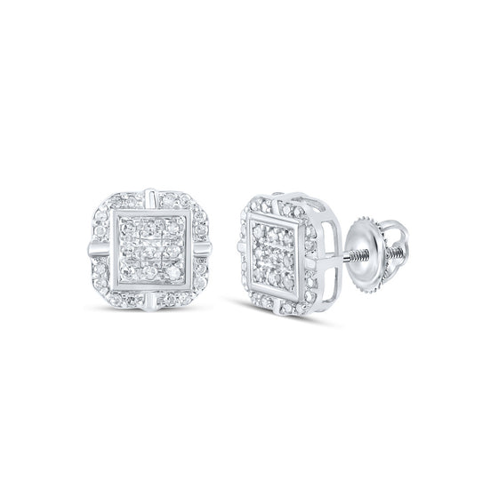 10k White Gold Womens Round Diamond Square Earrings 1/6 Cttw