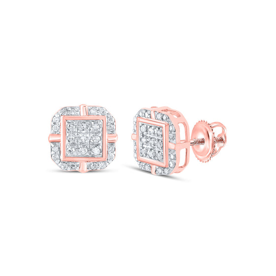 10k Rose Gold Womens Round Diamond Square Earrings 1/6 Cttw