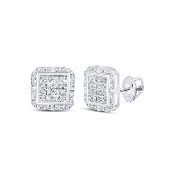 10k White Gold Womens Round Diamond Square Earrings 1/4 Cttw