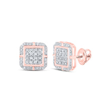  10k Rose Gold Womens Round Diamond Square Earrings 1/4 Cttw