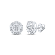  10k White Gold Womens Round Diamond Cluster Earrings 1/10 Cttw