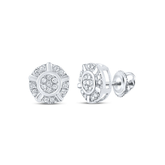 10k White Gold Womens Round Diamond Cluster Earrings 1/10 Cttw