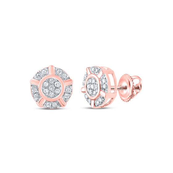10k Rose Gold Womens Round Diamond Cluster Earrings 1/10 Cttw