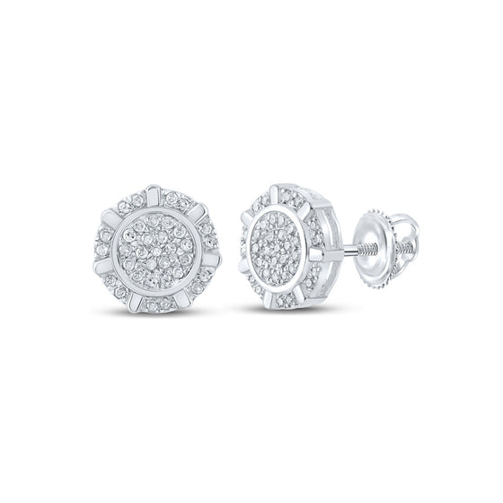 10k White Gold Womens Round Diamond Cluster Earrings 1/5 Cttw