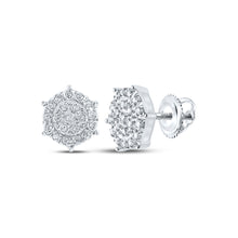  10k White Gold Womens Round Diamond Hexagon Cluster Earrings 1/8 Cttw