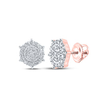  10k Rose Gold Womens Round Diamond Cluster Earrings 1/8 Cttw