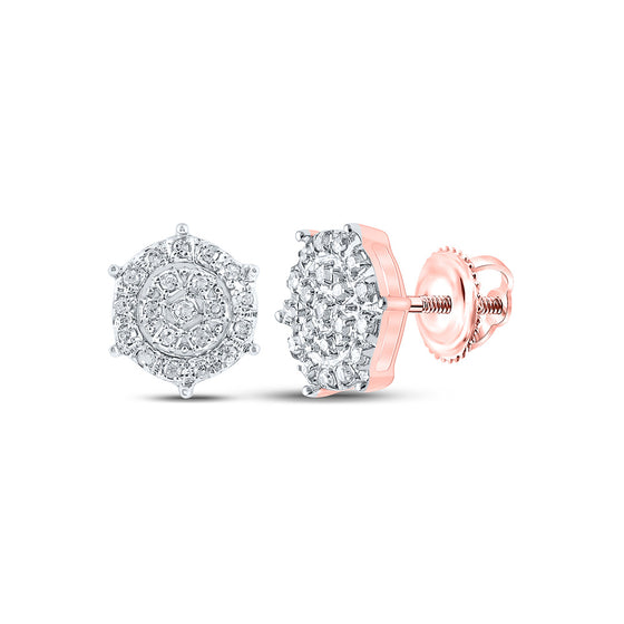 10k Rose Gold Womens Round Diamond Cluster Earrings 1/8 Cttw