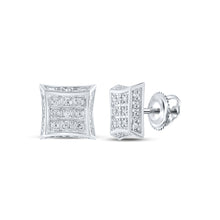  10k White Gold Womens Round Diamond Kite Square Earrings 1/6 Cttw