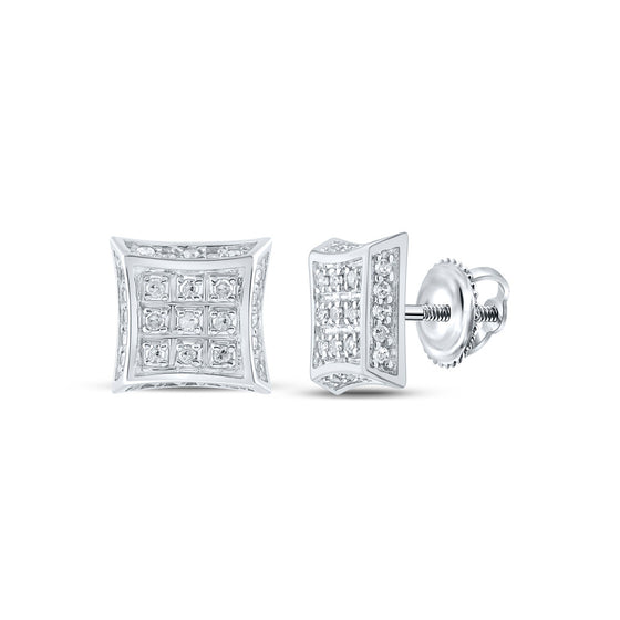 10k White Gold Womens Round Diamond Kite Square Earrings 1/6 Cttw