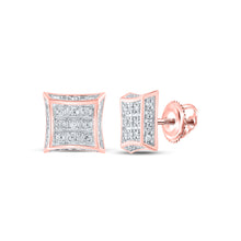  10k Rose Gold Womens Round Diamond Square Earrings 1/6 Cttw