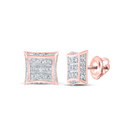 10k Rose Gold Womens Round Diamond Square Earrings 1/6 Cttw