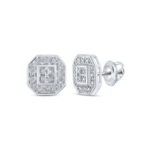  10k White Gold Womens Round Diamond Octagon Cluster Earrings 1/10 Cttw