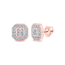  10k Rose Gold Womens Round Diamond Octagon Cluster Earrings 1/10 Cttw