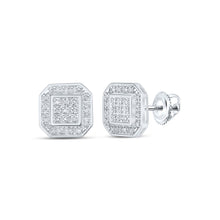  10k White Gold Womens Round Diamond Octagon Earrings 1/6 Cttw