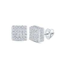  10k White Gold Womens Round Diamond Square Earrings 3/8 Cttw