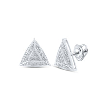  10k White Gold Womens Round Diamond Triangle Earrings 1/10 Cttw